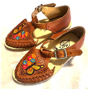 Huaraches Mexican Handmade Little Girls Embroidered Leather Sandals US 11 MX 17